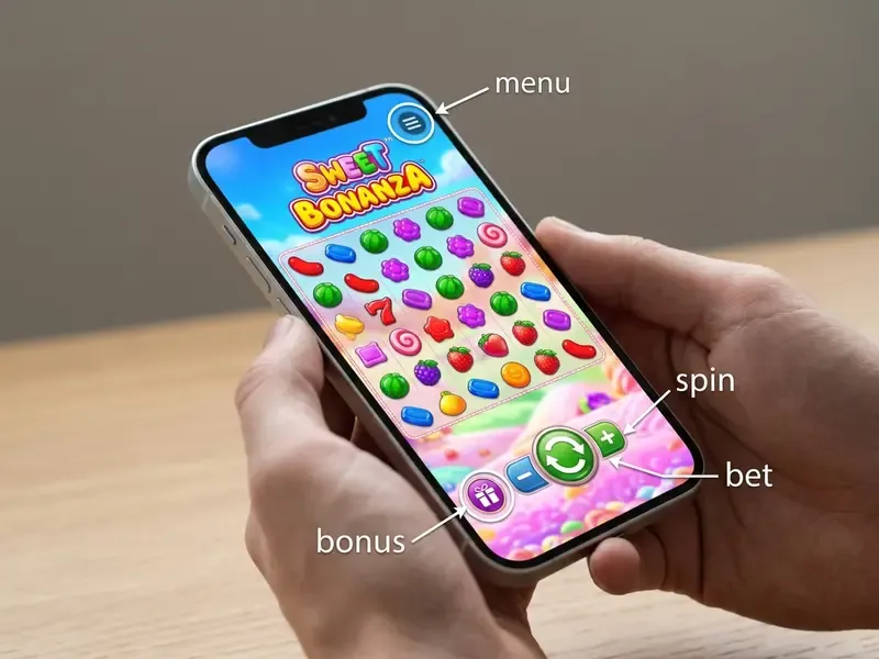 sweet bonanza app na ekranie głównym urządzenia mobile z widocznymi przyciskami