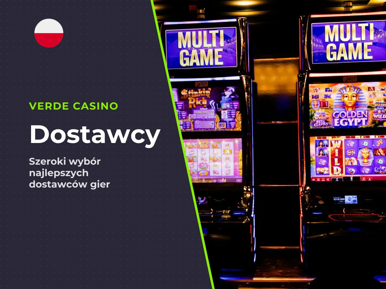 Verde Casino współpracuje z ponad **70 dostawcami oprogramowania**, wśród których znajdziesz: Pragmatic Play, Evolution Gaming, Play'n GO, Spinomenal, Endorphina, Amatic, Novomatic, Habanero, Quickspi